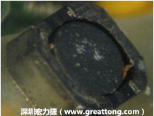 使用銀(Ag)鍍層的電源電感器(Power Inductors)，經過推力測試后，零件端點上已經看不到任何鍍層的痕跡了，所以其耐推力就比較小。