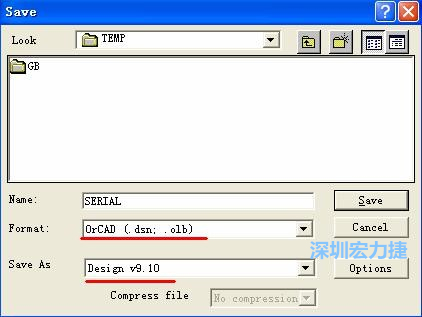 選擇菜單 File－Save As，輸出格式選 ORCAD 9.10。