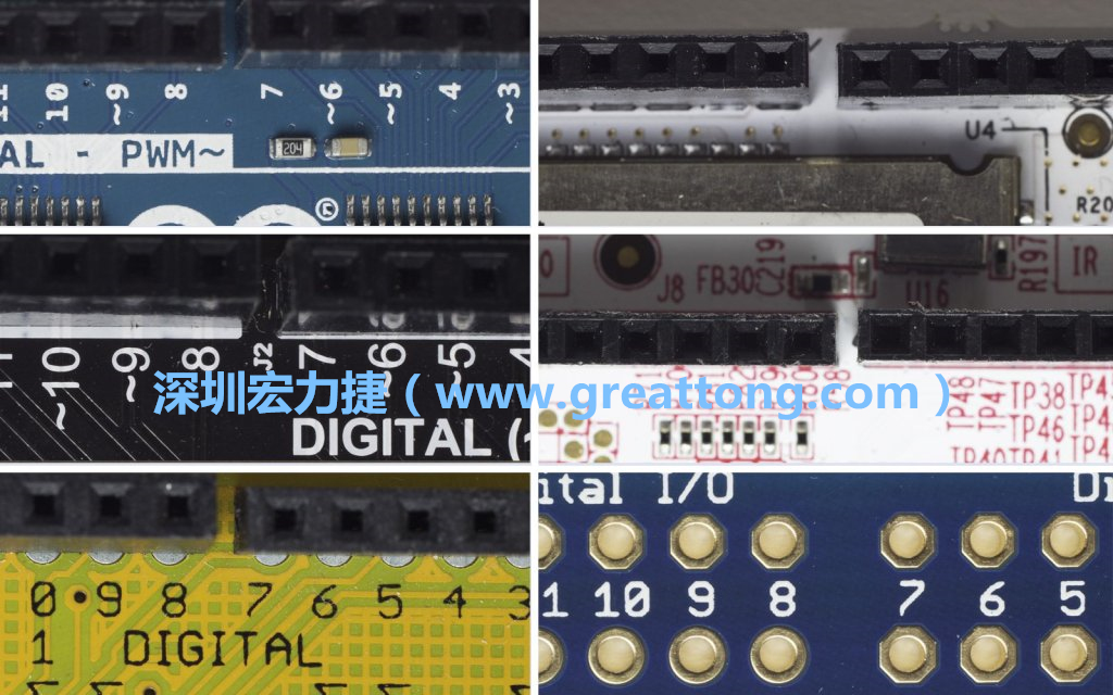 各種不同尺寸的Arduino上第7、8腳位的間距。